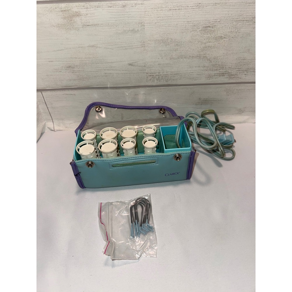 Vtg Clairol TS-8-1 Travel Hair‎ Setter 8 Rollers Teal Purple Case Dual Voltage